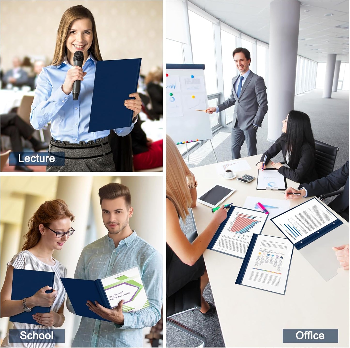 Ndsox 30 Packs Clear Front Report Covers with 3-Prong Fasteners Plastic Project Presentation Folders Resume Document Covers with Navy Blue Back for 8.5x11" Letter Size Paper for School Office Business