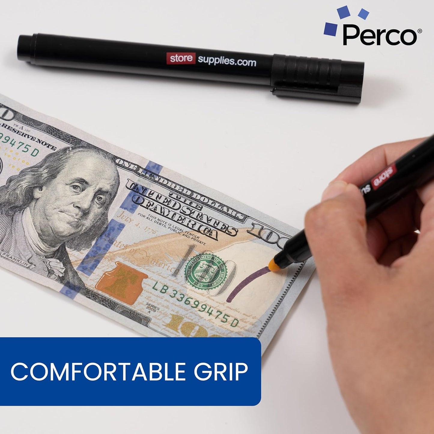 Perco Counterfeit Money Detector Pen (20 Pack) - Easy to Use and Reliable Universal Currency Fake Bill Checker for Personal & Commercial Use - Ensures Authenticity & Prevents Fraud