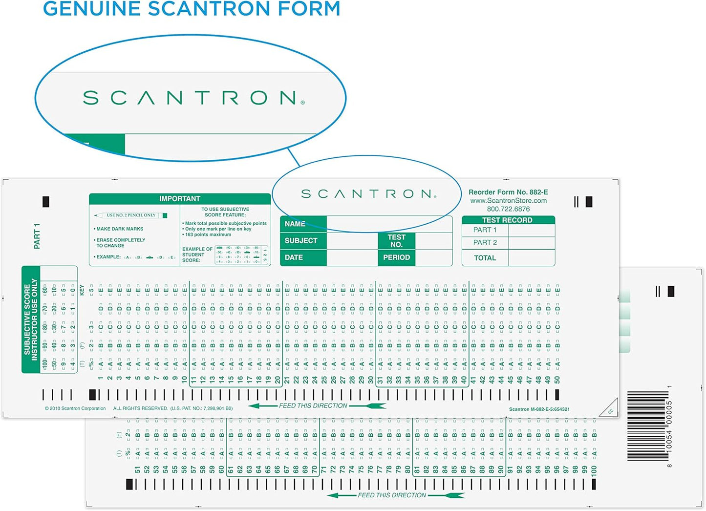 Official Scantron Brand 882-E Answer Sheet. (25 Pack)