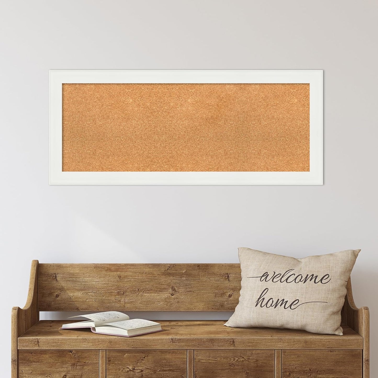 Amanti Art Natural Cork Board for Wall, 17x41 Vision Board with White Frame, Medium Corkboard Office Decor for Home Organization, Casual Corkboard Pinboard to Display Items for Home Organization in