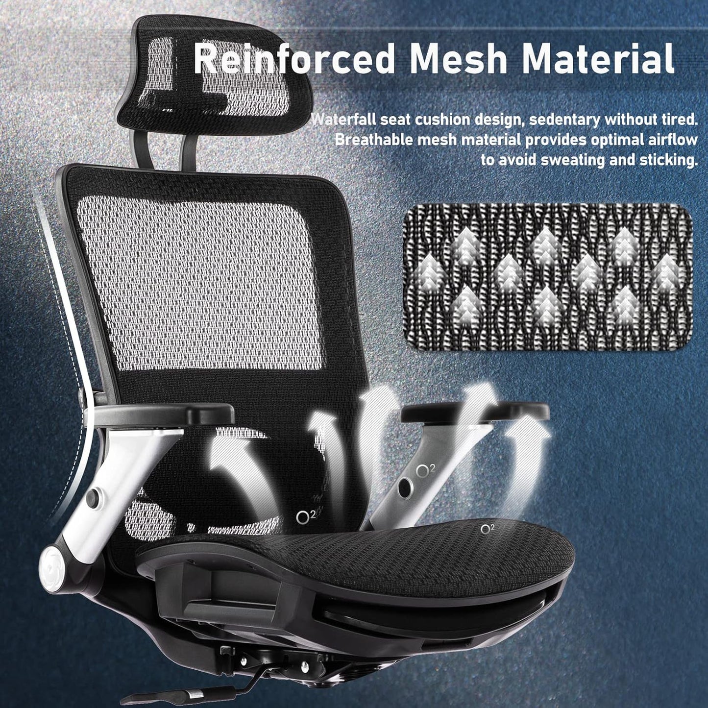 COLAMY Ergonomic Mesh Office Chair with Footrest, High Back Computer Executive Desk Chair with Headrest and 4D Flip-up Armrests, Adjustable Tilt Lock and Lumbar Support-Black