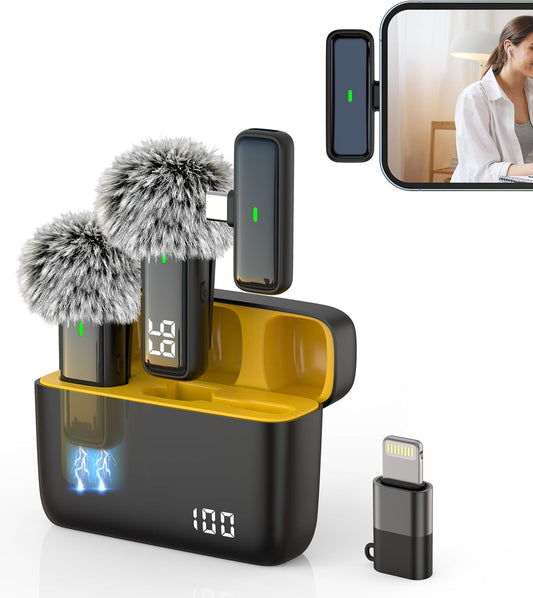 Wireless Microphone for iPhone Android Lav Mic USB C Lavalier Microphone Type C Lapel Mic for iPhone 15/16 iPad Video Recording Vlog TikTok - 24H Charging Case Noise Reduction