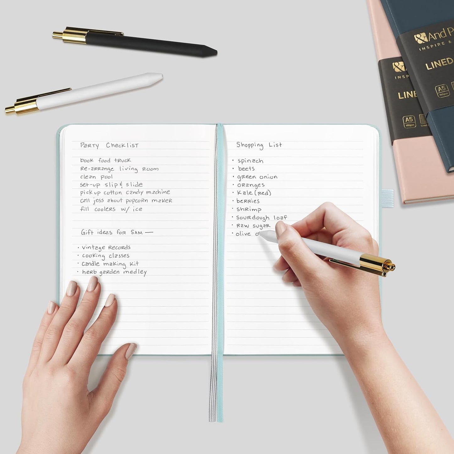 A5 Lined Leather Journal and Pen Set (3 packs), Hardcover Notebook with Pen, 160 Pages 100gsm Thick Ruled Paper for Men Women, for Work, Business, School or Home Writing, 5.7'' x 8'' (Cyan)