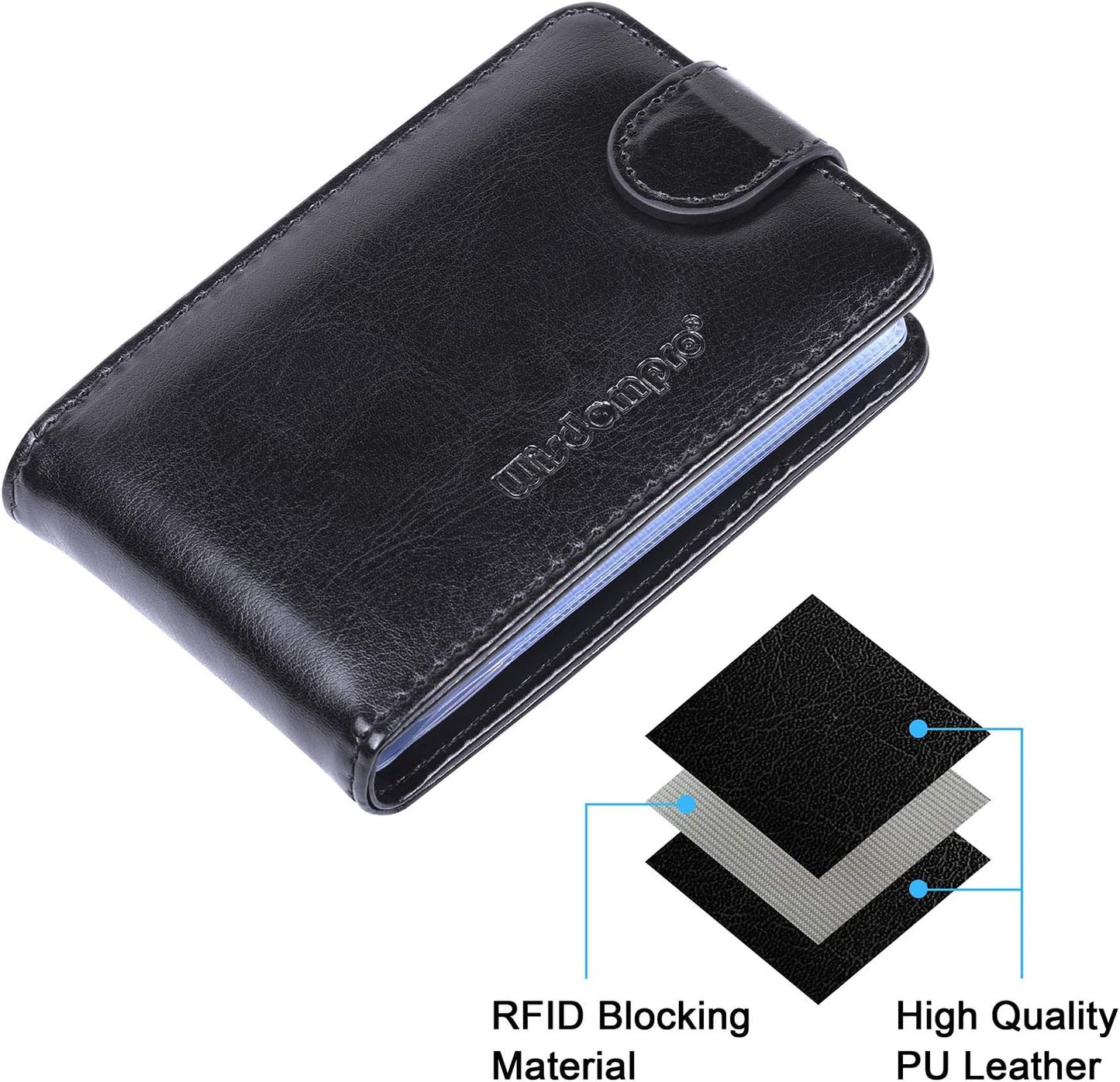 Wisdompro Credit Card Holder, Slim Leather RFID Blocking Wallet Debit Card Protector Organizer Case (Build in 20 Card Slot & 6 Small Cells for Memory Cards)-Horizontal Black