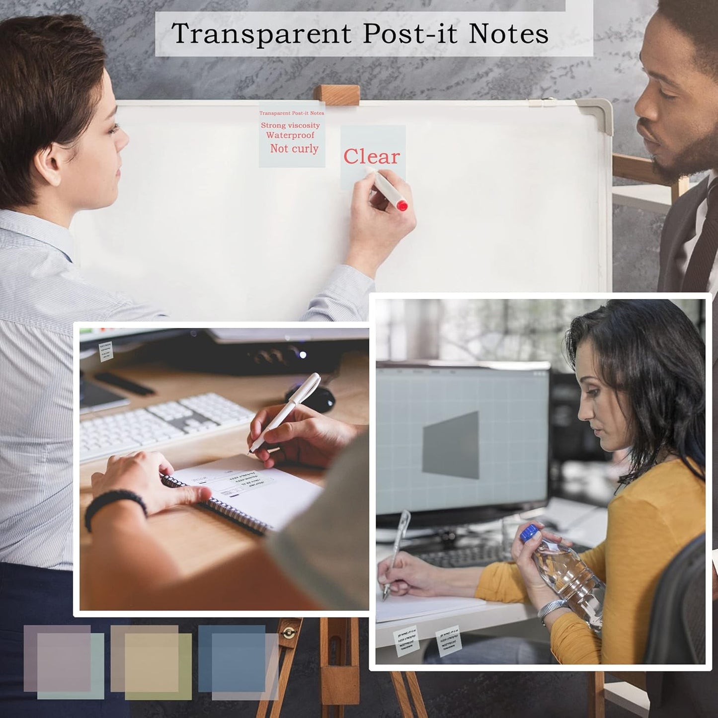 800Pcs Transparent Sticky Notes, 3"x3" Clear Sticky Notes, Waterproof Translucent Sticky Note Pads for Books Annotation, Clear Post it Notes for Bible Study, School, Office（White）