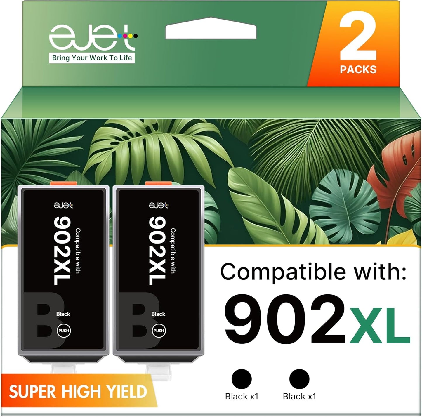 902XL Ink Cartridges for HP Printers Upgraded Replacement for HP 902 Ink Cartridges HP902XL Black Compatible for HP 902 XL Use to Officejet Pro 6978 6968 6958 6970 6962 6960 6975 Printer(2 Pack)