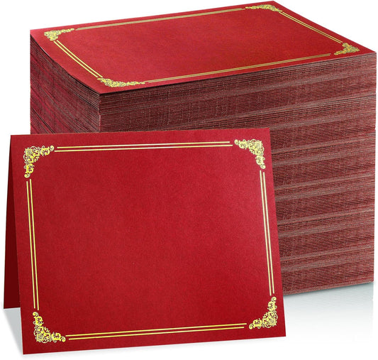 gisgfim 100Pcs Certificate Holders Diploma Covers Single Sided Gold Foil Border Award Certificate Covers for Letter Size 8.5x11 Certificates Cardstock Document Papers Storage Organizer (Red)