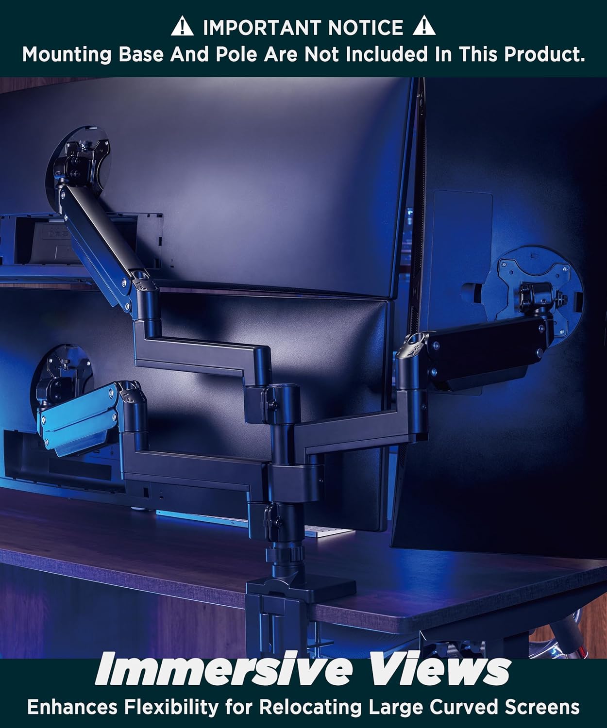 Heavy Duty Extension Arm [Accessory Only - Requires MA20P-S Single Monitor Arm for Use] Dual 49" Vertical Stacked Monitor Mount Height Adjustable - 100x100 VESA Mount, Black, MA20P-A