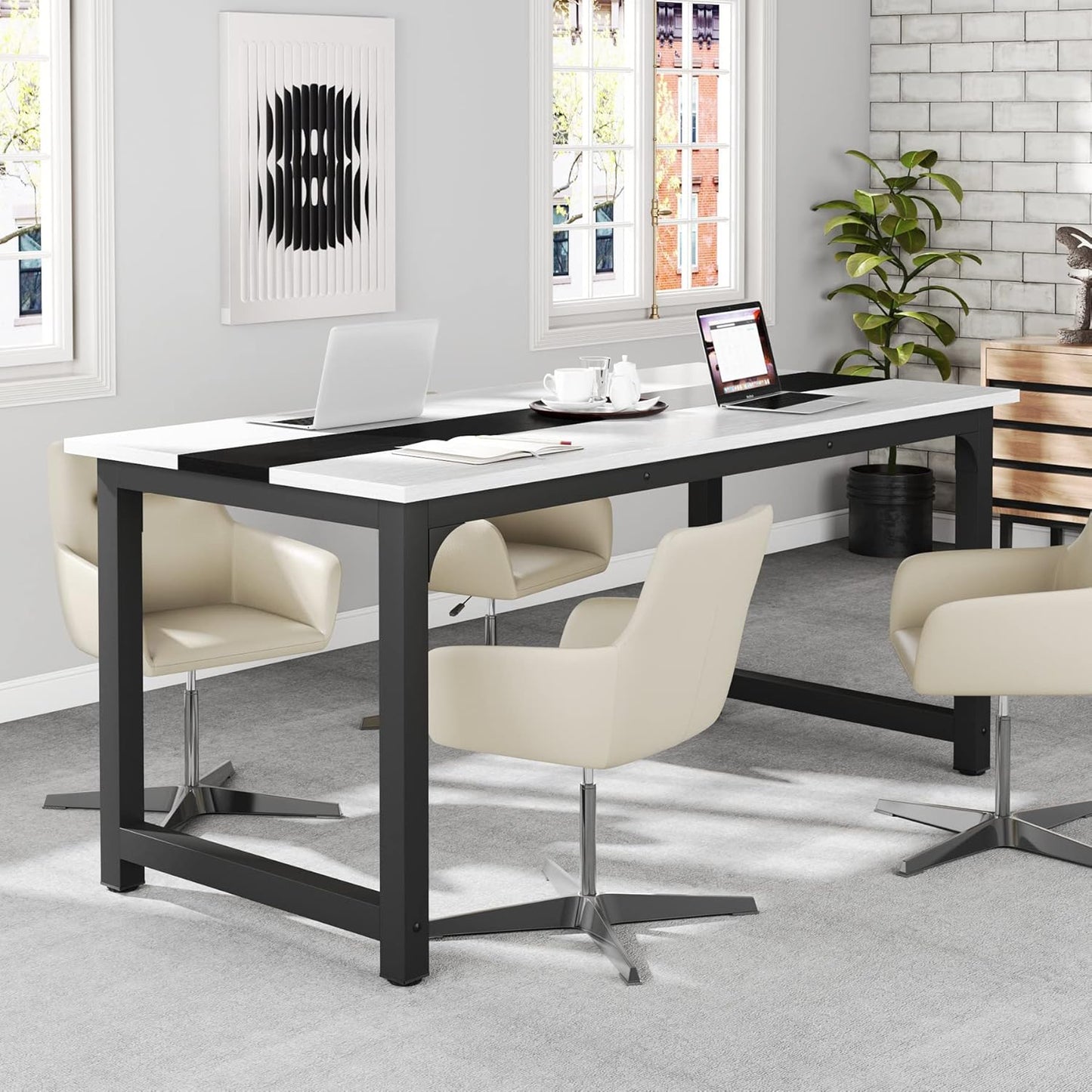 Tribesigns 70.8”Executive Desk, Large Office Computer Desk with Thicken Frame, Modern Simple Workstation Business Furniture for Home Office, White/Black