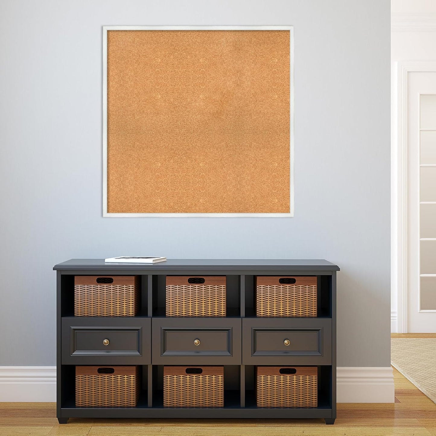 Amanti Art Natural Cork Board for Wall, 35x35 Vision Board with White Frame, Oversize Corkboard Office Decor for Home Organization, Country Rustic Corkboard Pinboard to Display Items for Home
