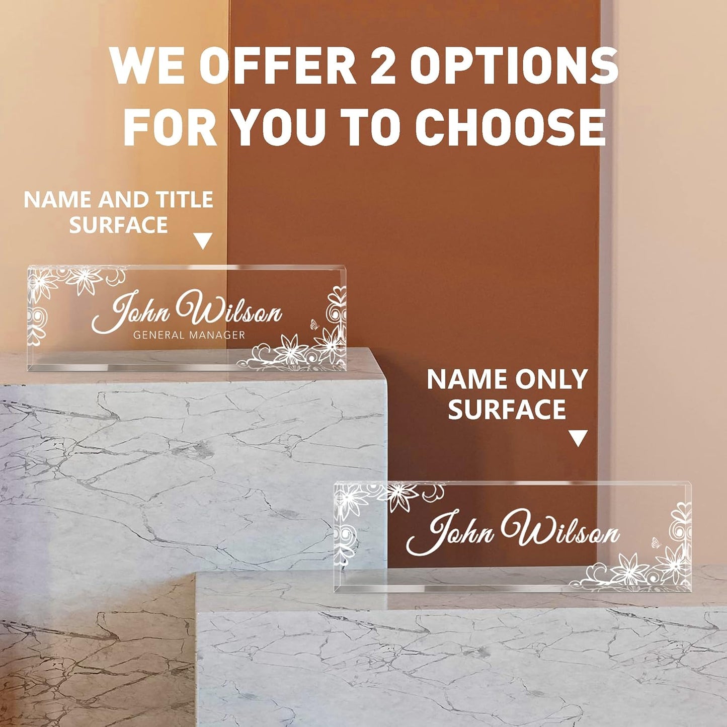 Name Plate for Desk, Premium Clear Plates Engraved Acrylic Desk Name Plate, Desk Name Plate Personalized, Custom Office Decor for Women or Men Coworkers, Boss, Employee, Teacher (Engraved 3)