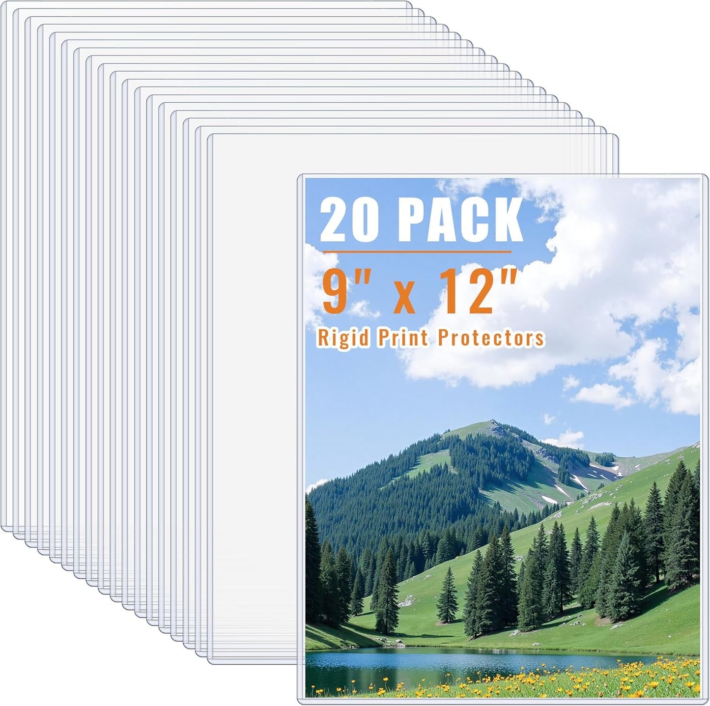 20PCS 9" x 12" Rigid Print Protectors Clear Plastic Sheet Protectors, Heavy Duty Top Loading Document Holder, Menu Cover, Photo Poster Sleeves Hard Plastic Sleeves for Paper Art Prints