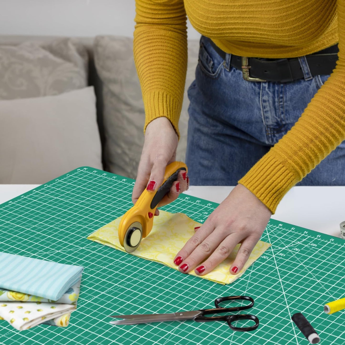 Headley Tools Thickened 24 x 36 Inch Self Healing Sewing Cutting Mat, A1 Rotary Cutting Sewing Mat for Crafts, Double Sided 5-Ply Table Cutting Board for Fabric Quilting Leather Hobby, (Green)