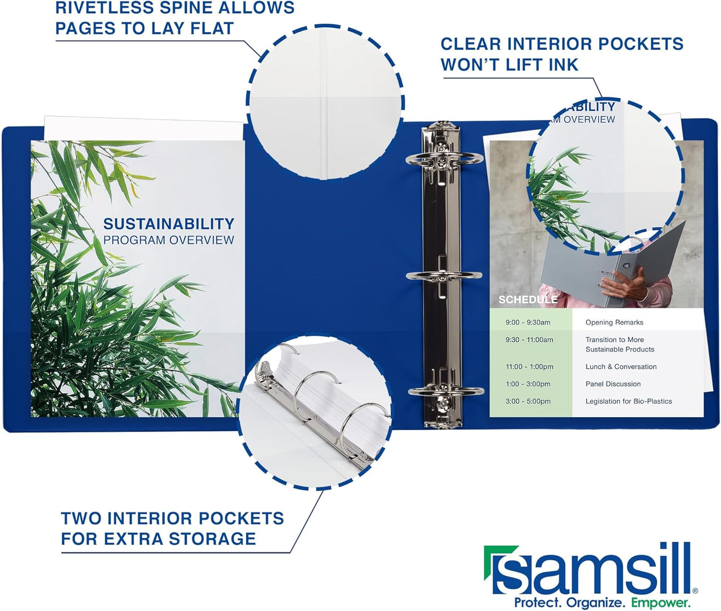 Samsill 1.5 Inch 3 Ring Binders, Made in USA, Economy Round Ring, Clear View Cover, 325 Sheet Capacity - for School, Home, Office - Blue, 4 Pack