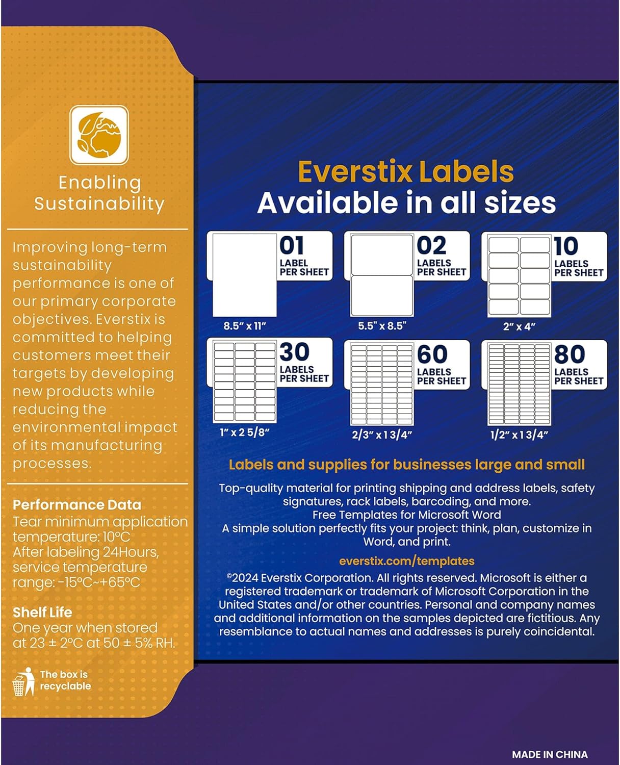 8.5" x 11", 25 Sheets, 25 Printable White Sticker Paper, Full Sheet Shipping Labels for Laser & Inkjet Printers, Letter Size