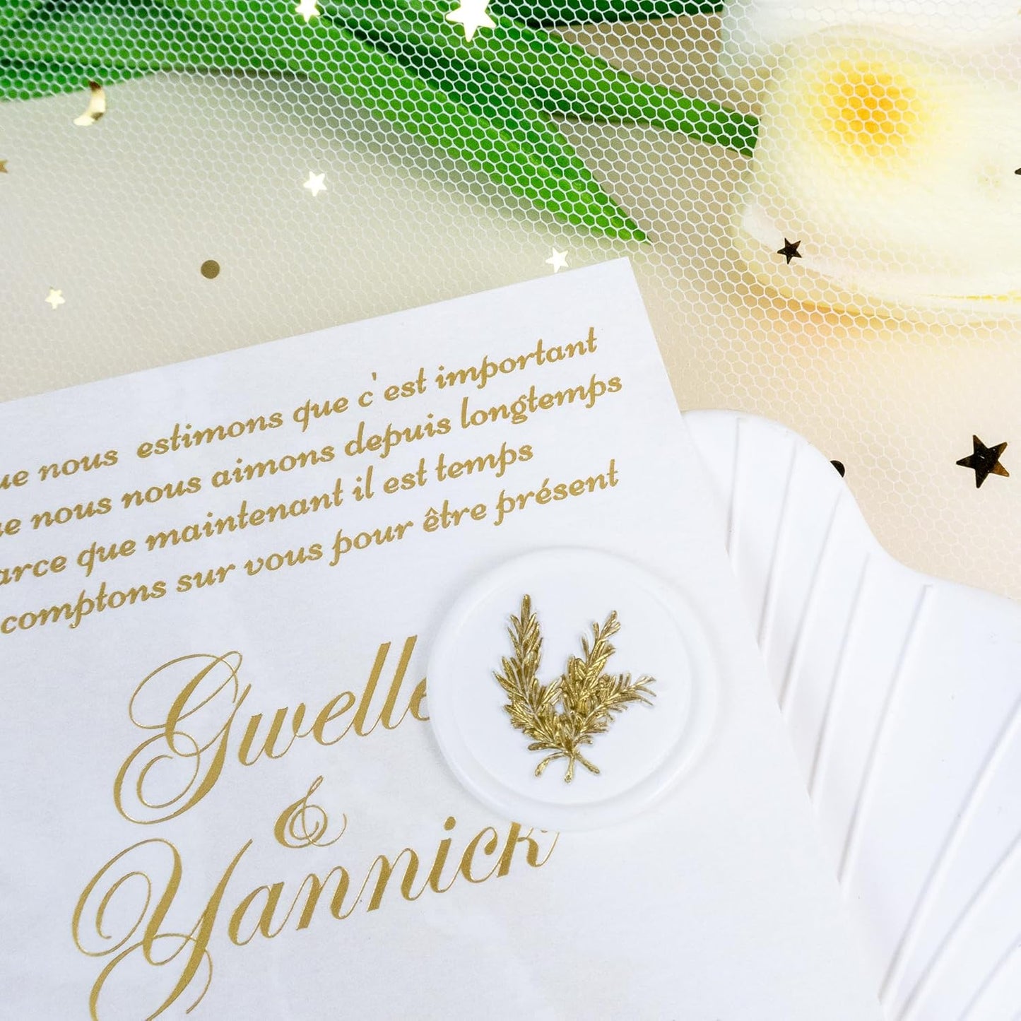 100Pcs Gold & White Wax Seal Stickers - Handmade Envelope Seals, Self Adhesive Wax Stickers for Wedding Party Invitations, Envelope, Gift Wrap, Christmas (Gold Rosemary Style, White)