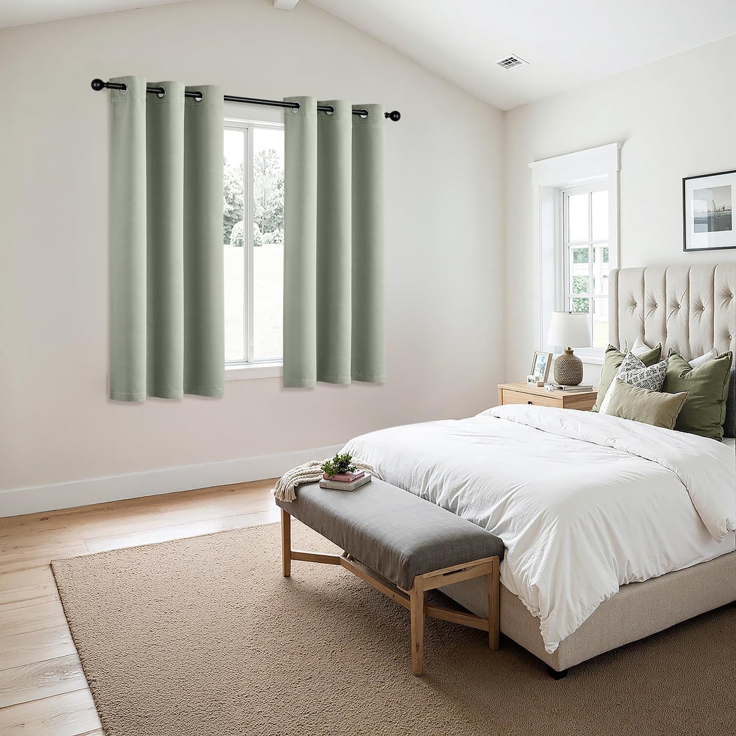 MIULEE Sage Green Blackout Curtains for Bedroom Living Room 63 Inches Long 2 Panels, Thermal Insulated Room Darkening Drapes Solid Grommet Top Noise Reducing Light Green Window Treatments 40x63 Inch