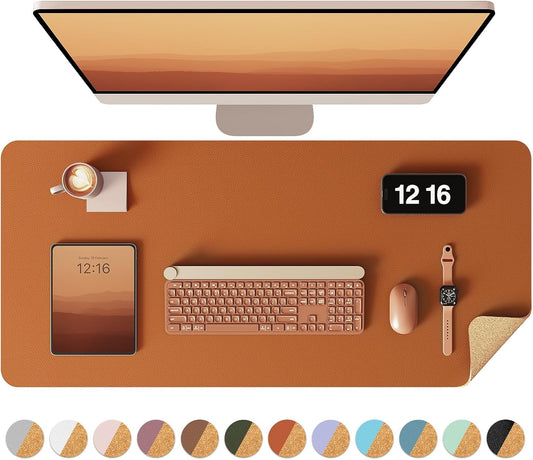 YSAGi Double-Sided Desk Pad, 31.5"x15.7" Leather Desk Mat, Eco Cork Desk Pad Protector,Large Mouse Pad,Waterproof Desk Blotter for Office/Home (Brown/Cork)