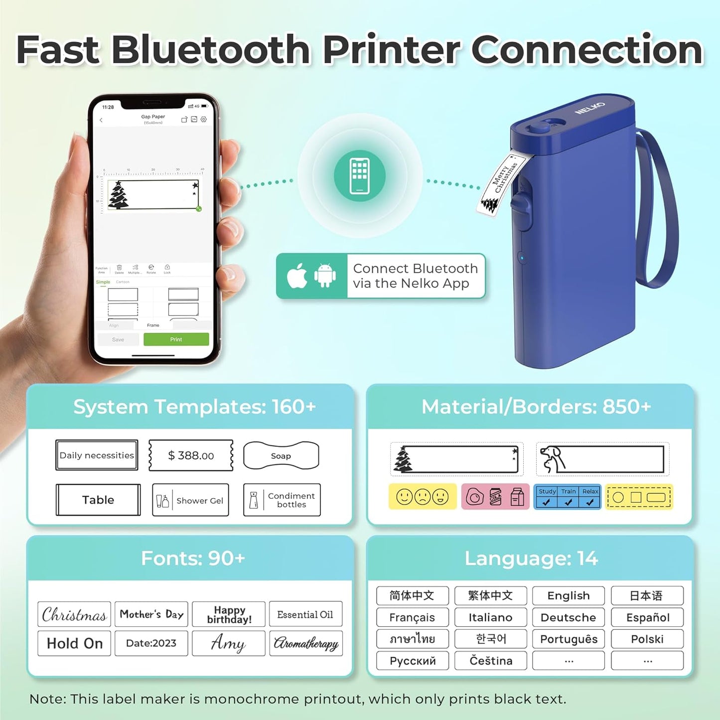 Nelko Label Maker Machine with Tape, P21 Bluetooth Label Printer, Wireless Mini Label Makers with Multiple Templates for School Office Home, Blue