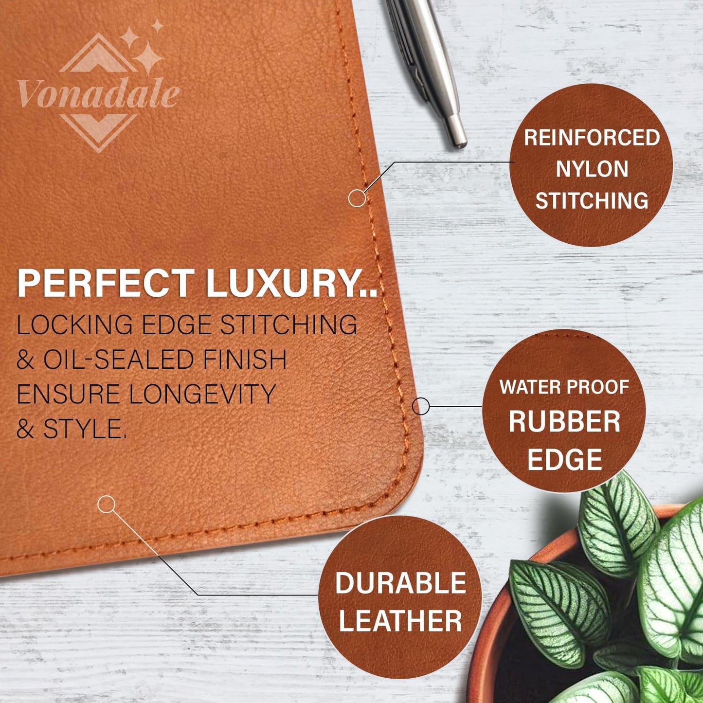 Leather Desk Mat Protector, Office Desk Pad Cable Organizer, Large Mouse Pad, Non-Slip PU Leather Desk Blotter, Laptop Desk Mat Pad, Waterproof Desk Matt Desktop (Brown 13.8" x 23.6")