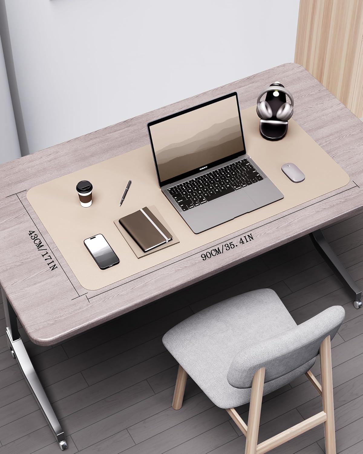 YSAGi Double-Sided Desk Pad, 35.4"x17" Leather Desk Mat, Eco Cork Desk Pad Protector,Large Mouse Pad,Waterproof Desk Blotter for Office/Home (Beige/Cork)