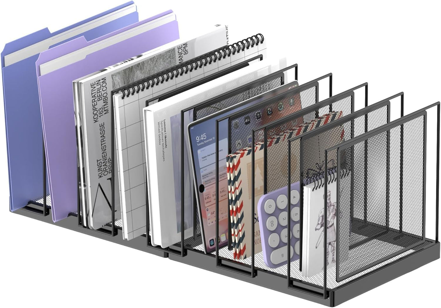 9-Section Desk File Organizer, Vertical File Holder, Mesh Desktop File Folder Metal File Binder Organizer Stand for Office Home Classroom, Black