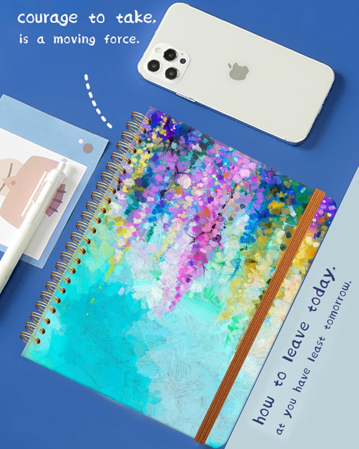 Ruled Spiral Writing Notebook,A5 Hardcover Lined College Journal for Women Lady,Fashion Puppy Watercolor Strong Twin-Wire Binding with Premium Paper,8.4" X 6",Perfect for School,Office,Home Gifts(Oil Painting Spring Flowers)