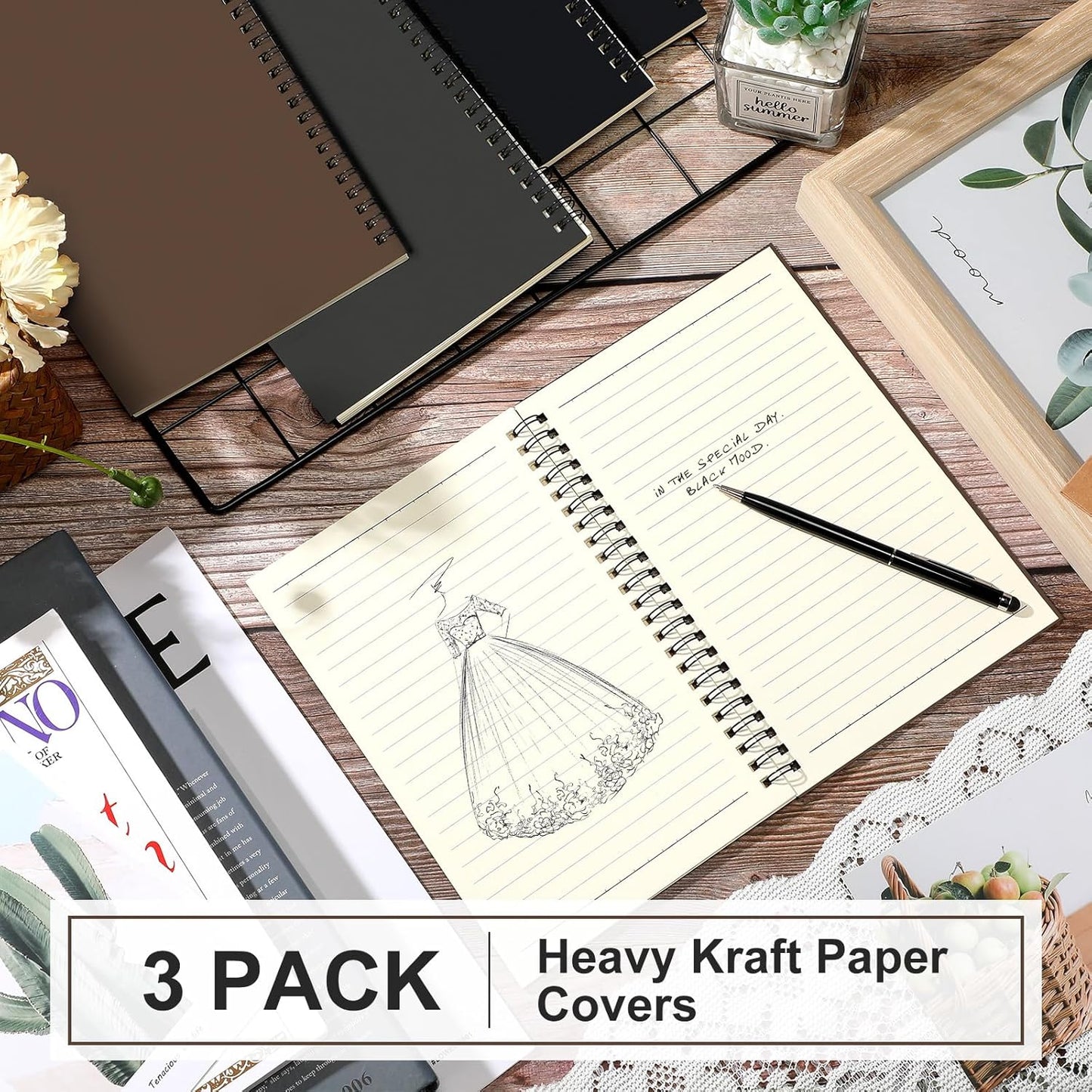 Yahenda Spiral Notebook Bulk A5 Journal Lined 8.3'' x 5.5'' Writing Composition Paper Small Notepad Subject Notebook for Students Office Business Back to School Supplies(Dark Color,3 Pcs)