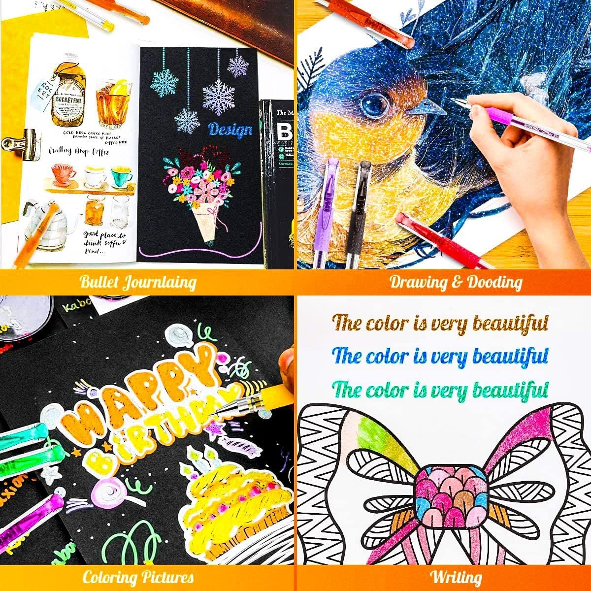 Soucolor Glitter Gel Pens for Adult Coloring Books, 120 Pack-60 Glitter Pens, 60 Refills and Travel Case, Nurse Aesthetic Cute Pens, School Office Home Supplies, Gifts for Women and Men