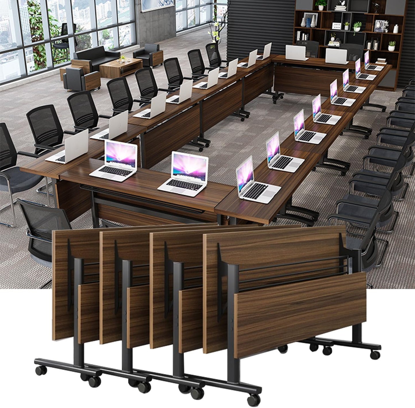 Folding Conference Table,Mobile Conference Room Tables Rolling Meeting Table with Caster Wheels,Flip Top Mobile Training Table,Foldable Rectangle Seminar Tables for Office,Classr (4pack, 47.2in)