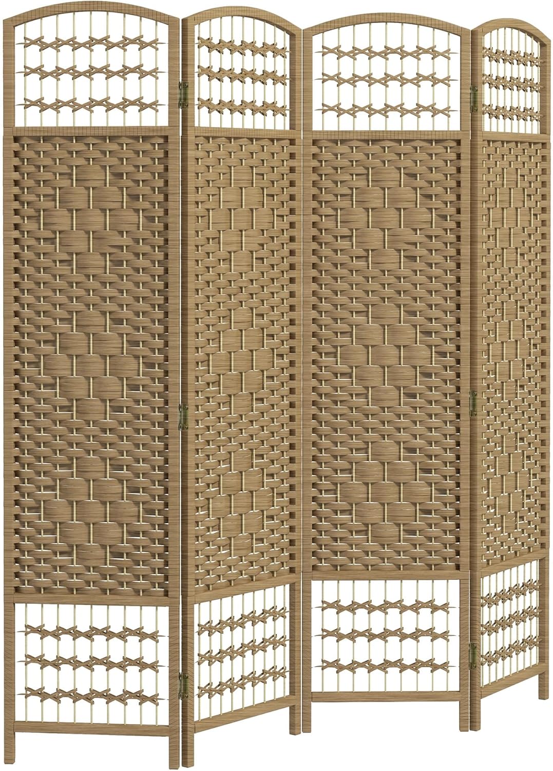 HOMCOM 4 Panel Room Divider, Folding Privacy Screen, 5.6' Room Separator, Wave Fiber Freestanding Partition Wall Divider, Natural