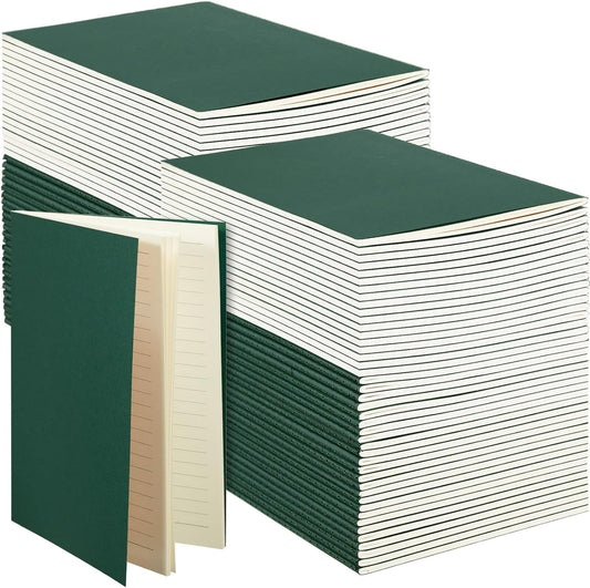 100 Pcs Kraft Notebook Journals 5.5 Inch x 8.3 Inch A5 Softcover Notebooks Bulk for Writing Sketch Office Notepad with 60 Pages 30 Sheets (Green,Lined)