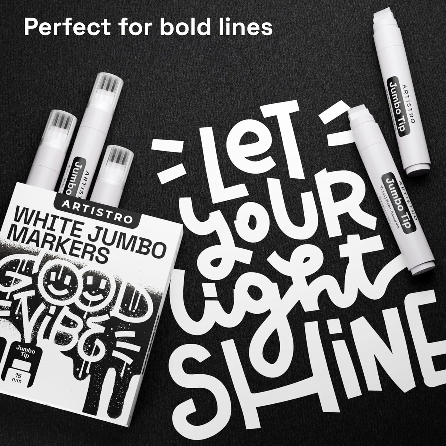 ARTISTRO 5 White Jumbo Markers Acrylic Markers with 15mm Jumbo Felt Tip for Murals Tagging Posters Art Journals & Calligraphy
