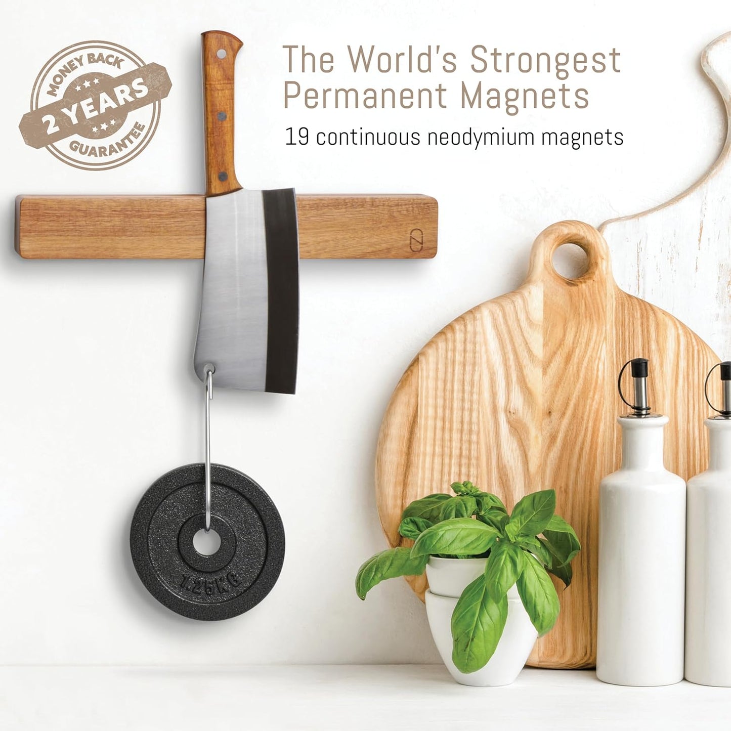 Premium 10 inch Magnetic Knife Holder for Wall with 2x Storage & Charming Wood - Knife Magnetic Strip, Under Cabinet Magnet Knives Storage - Magnet Strip Rack Kitchen Utensil Holder Organizer Tool