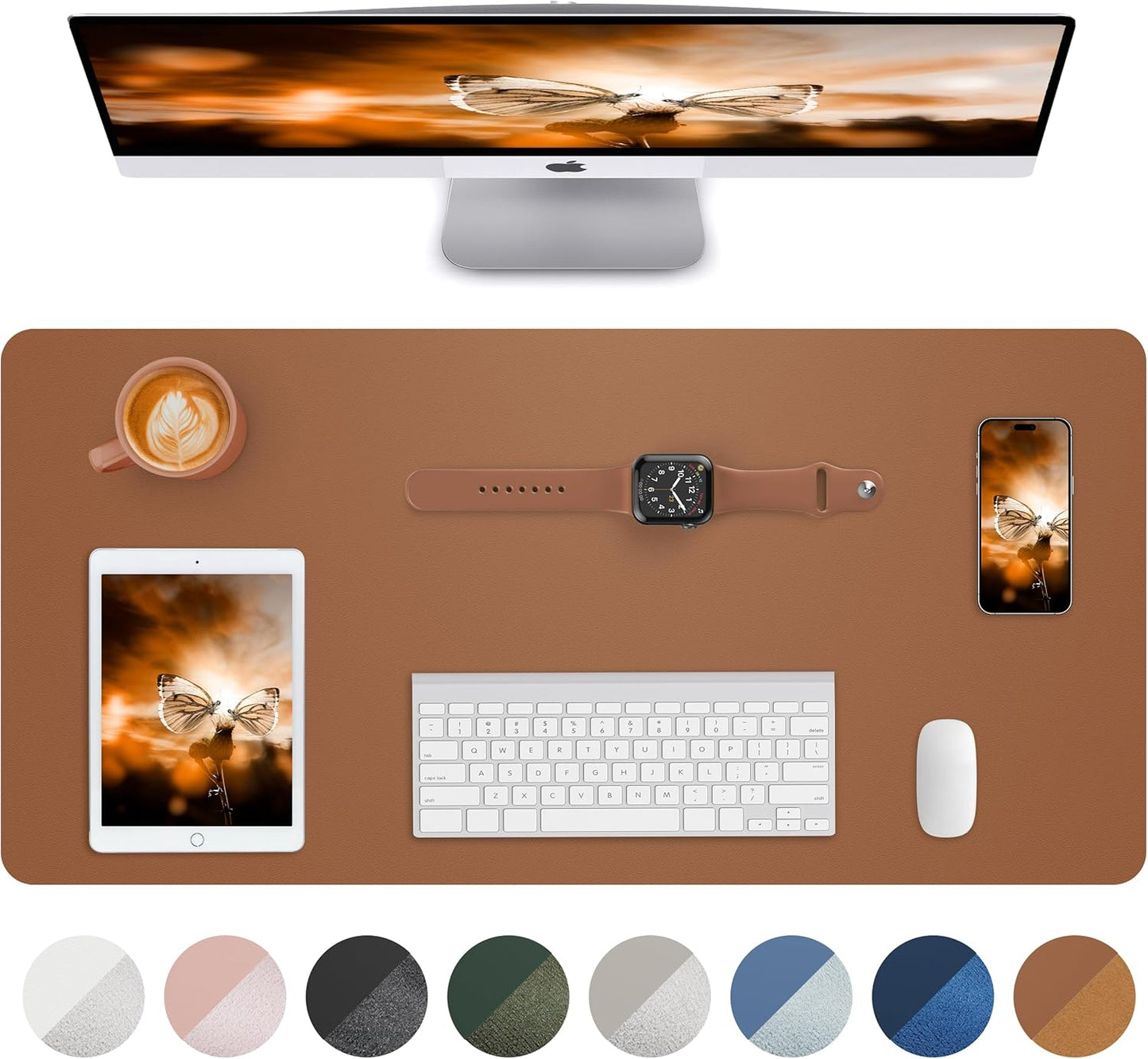 Leather Desk Pad Blotter,Mouse Pad,Office Desk Mat, Non-Slip PU Leather Desk mat,Large Desk mat,Waterproof Keyboard mat for Office/Home/Decor (Brown,35" x 17")