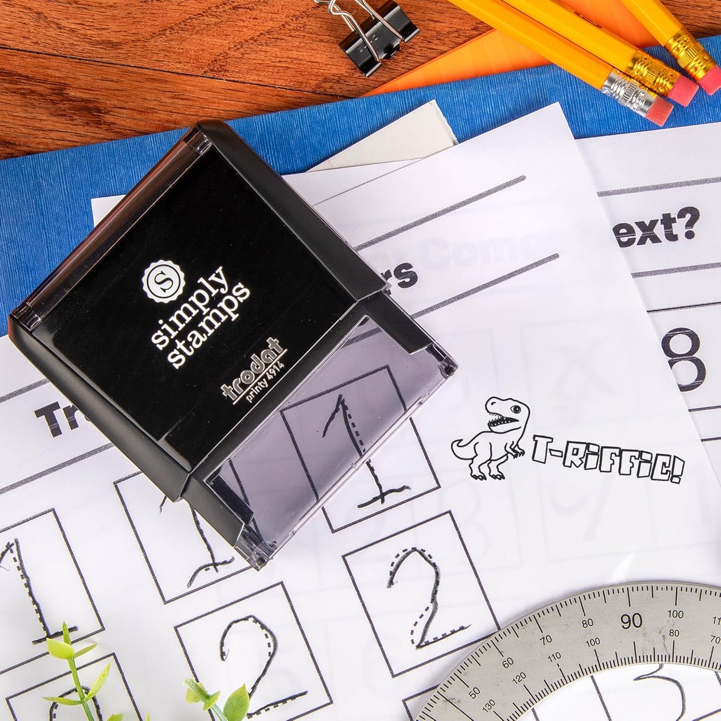 T-Riffic! Xtra Large Classroom and Library Book Stamps - 49 Fun Teacher Phrases, Grade School, Elementary Classroom, Library, Grading Made Easy