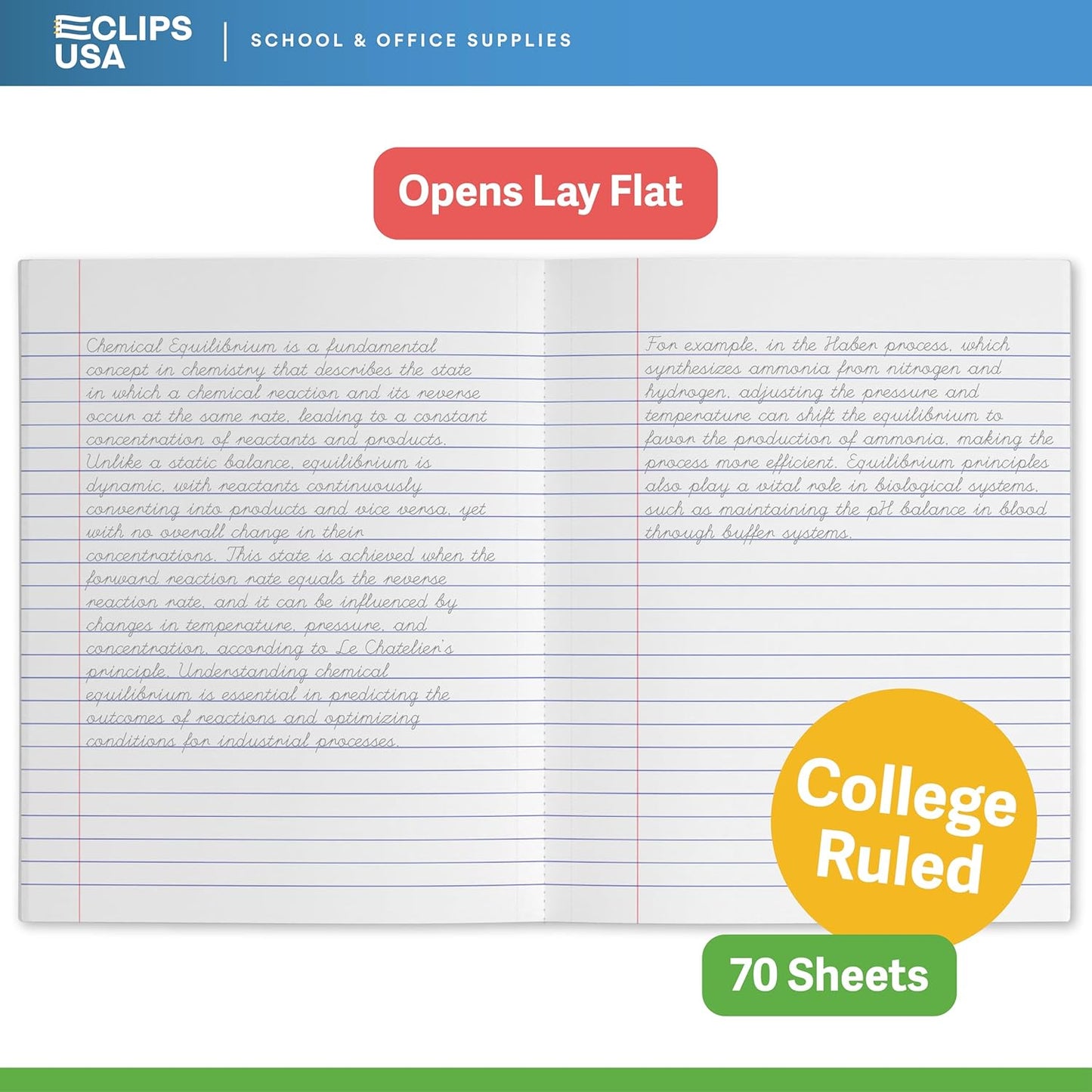 E-CLIPS USA Non Spiral Notebook, 1 Subject, College Ruled Notebook, Journal Notebook, Notebooks Bulk, School Supplies, Perforated Edges, 6 Colors, 70 Sheets (48, College Ruled)