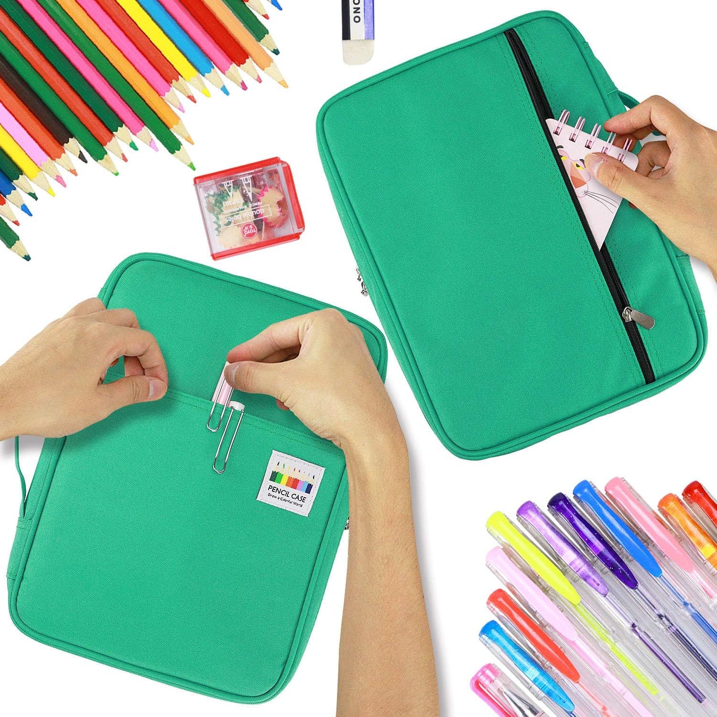 YOUSHARES 166 Slots Colored Pencil Case, 110 Slots Gel Pens fo Coloring Case Organizer, Handy Multilayer Color Pencil Holder for Glitter Gel Pens, Refills, Colored Pencils for Adults & Artist (Green)