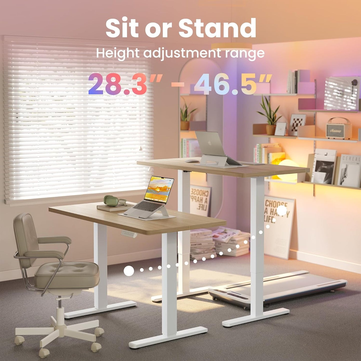 HUANUO 43 x 24 inch Electric Standing Desk Adjustable Height, 4 Memory Height Settings, Sit Stand Up Desk for Home Office & Computer Workstation, Light Walnut
