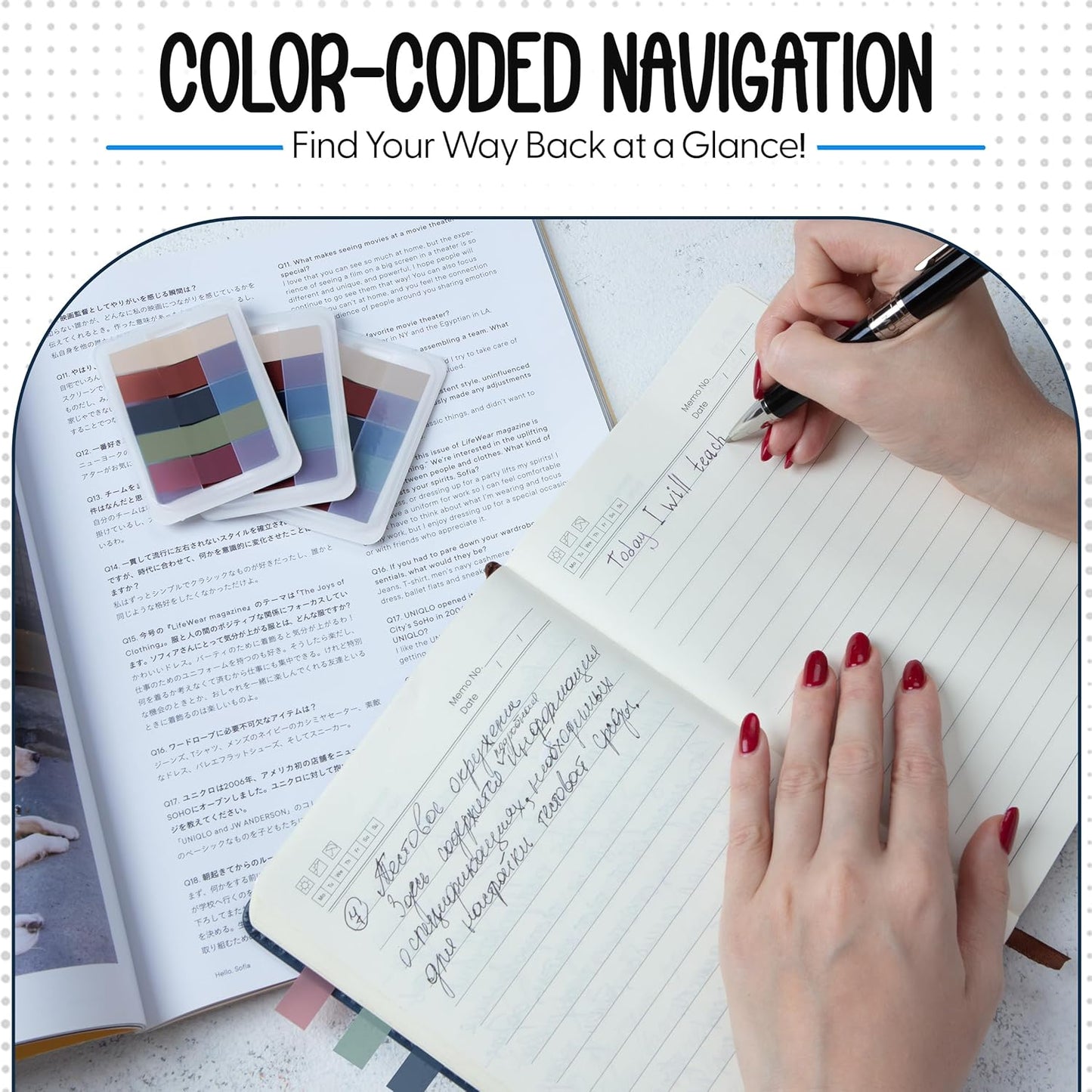 Essex Wares - 300 Pieces - Transparent Sticky Notes Tabs with Case - 5 Warm Colors - 3 Cases - 1.8" x 0.4" - 60 Pieces Each Color - Pop Up Index Tabs - Book Flags for Annotating - Book Sticky Tabs