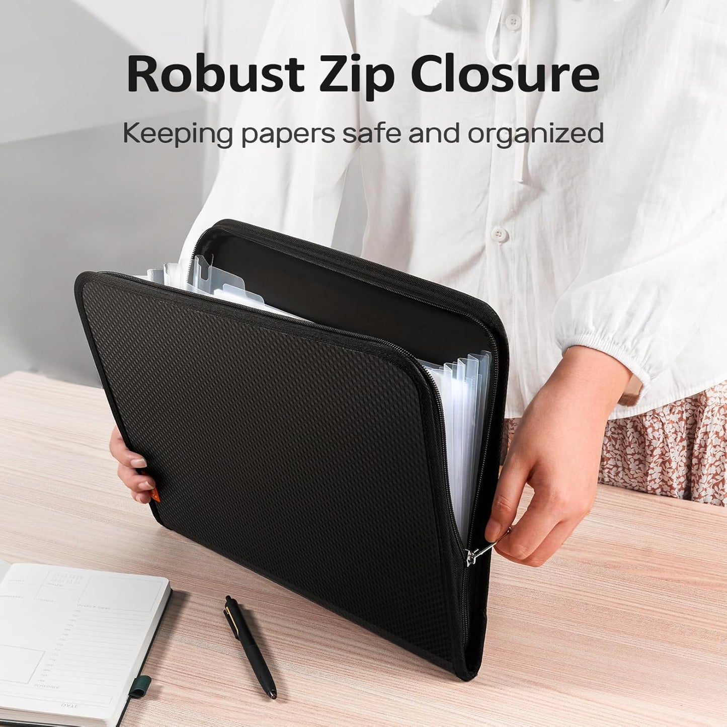 Sooez 7 Pockets Accordion File Organizer, Zipper Expanding File Folder, Heavy Duty Folder Organizer, Sleek Letter Size Accordion Folder, Portable Expandable File Folder for Documents, Pink