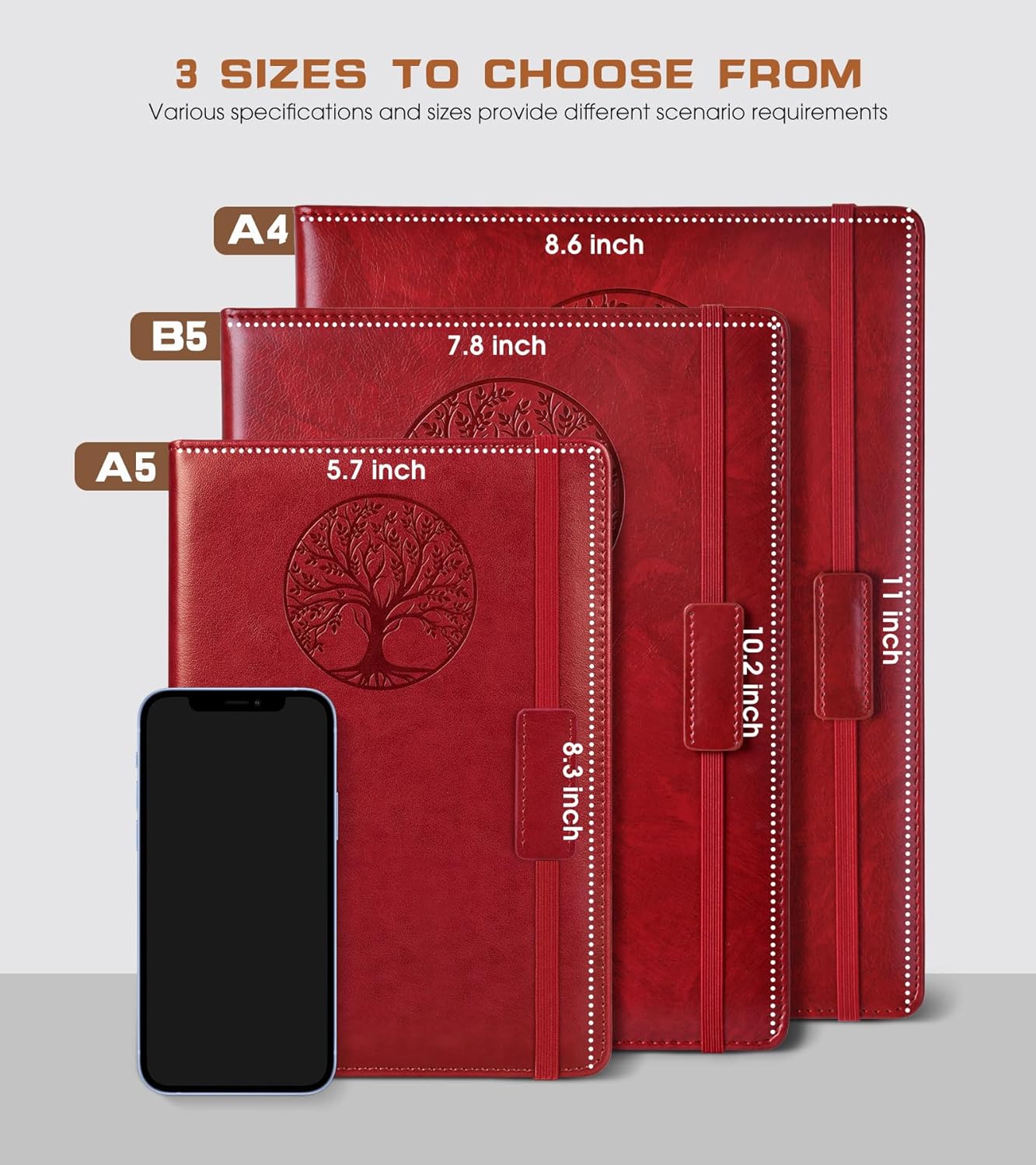 Lined Journal Notebook for Women Men,256 Pages A4 Large Hardcover Leather Journals for Writing,Travel,Business,Work,School,College Ruled Notebooks for Note Taking,Diary Notepad 8.6"×11"(Wine red)
