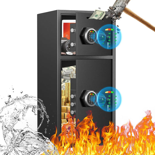 6.0 Cu ft Large Safe Box Fireproof Waterproof, Money Safe With Mute Function and LED Light, Digital Keypad Home Safes with Deposit Slot & Dual Alarm System,Security Box for Money Valuables