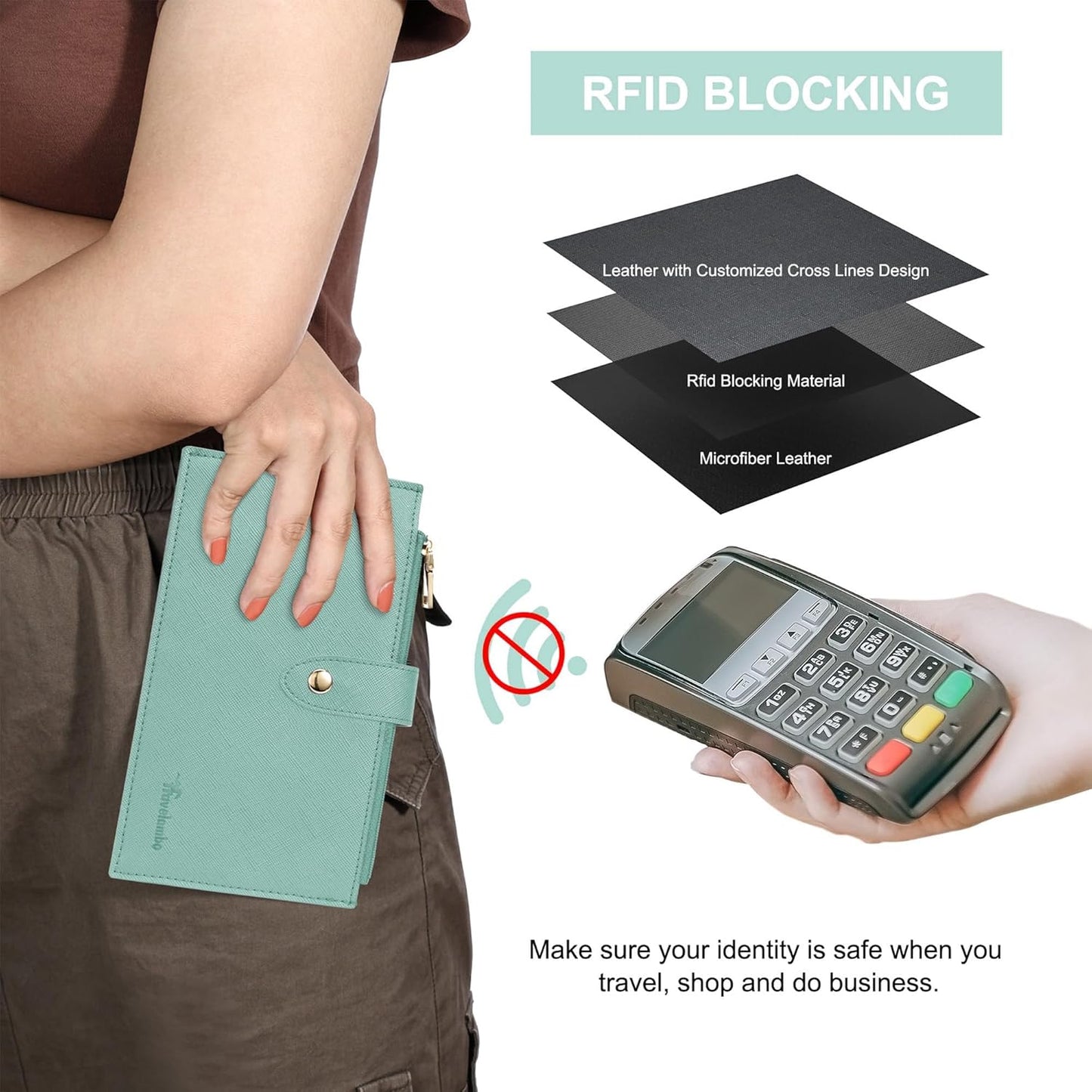 Travelambo RFID Wallet Women Large Size Bifold Multi Card Wallet Case with Zipper Pocke Credit Card Holder for Women