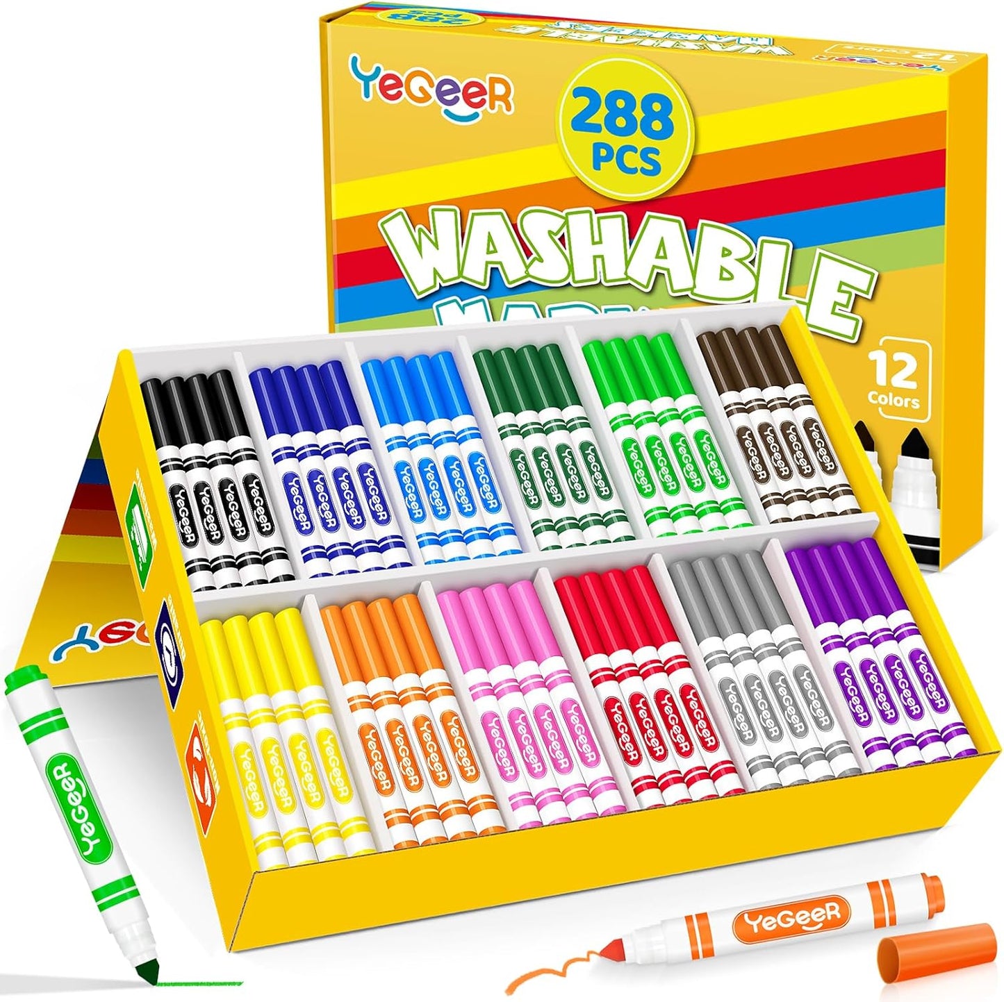 288 Count Washable Markers Bulk – 12 Assorted Colors, Broad Tip Markers for Kids, Teachers, and Classroom Supplies, Perfect for Art and Coloring.