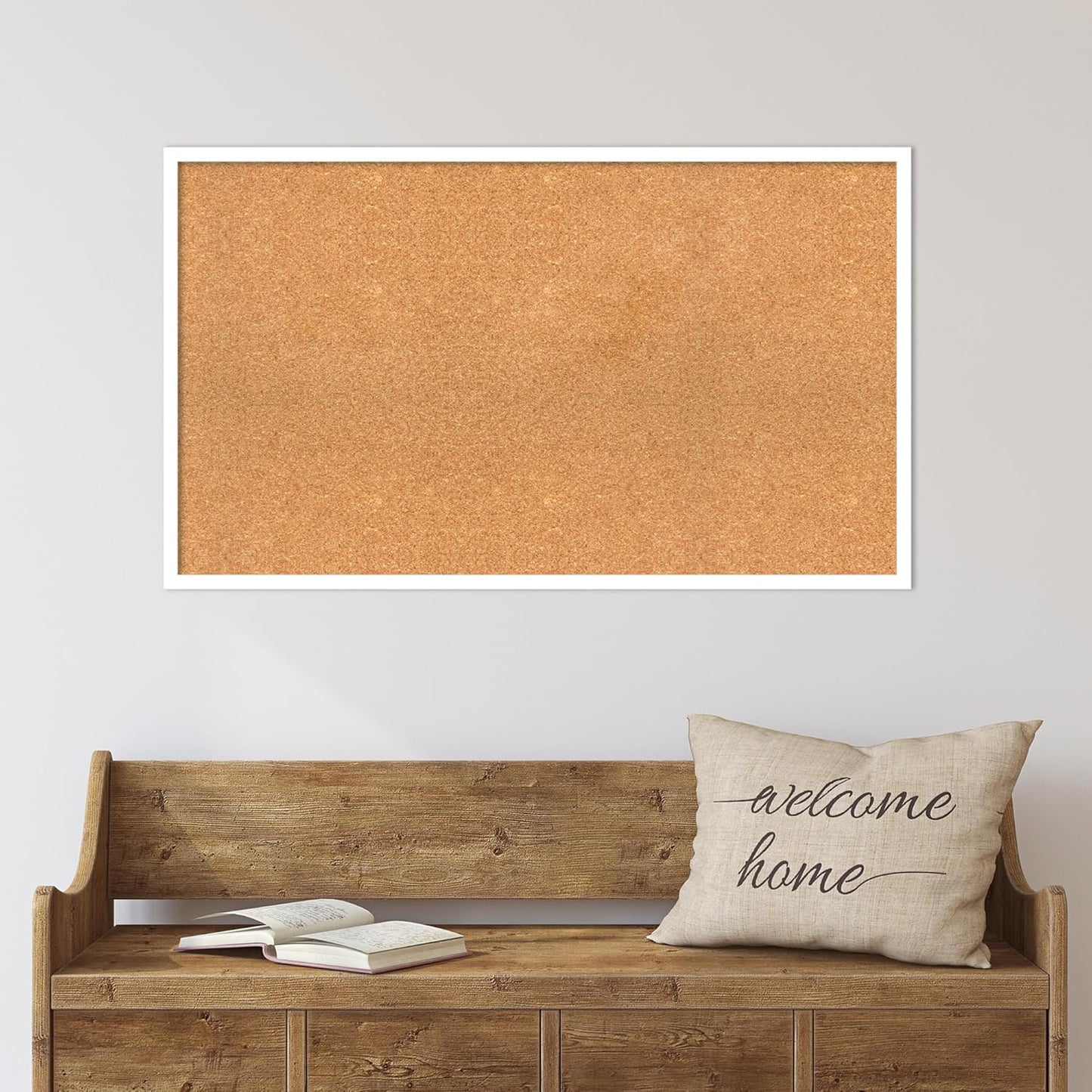 Amanti Art Natural Cork Board for Wall, 23x39 Vision Board with White Frame, Large Corkboard Office Decor for Home Organization, Modern Corkboard Pinboard to Display Items for Home Organization in