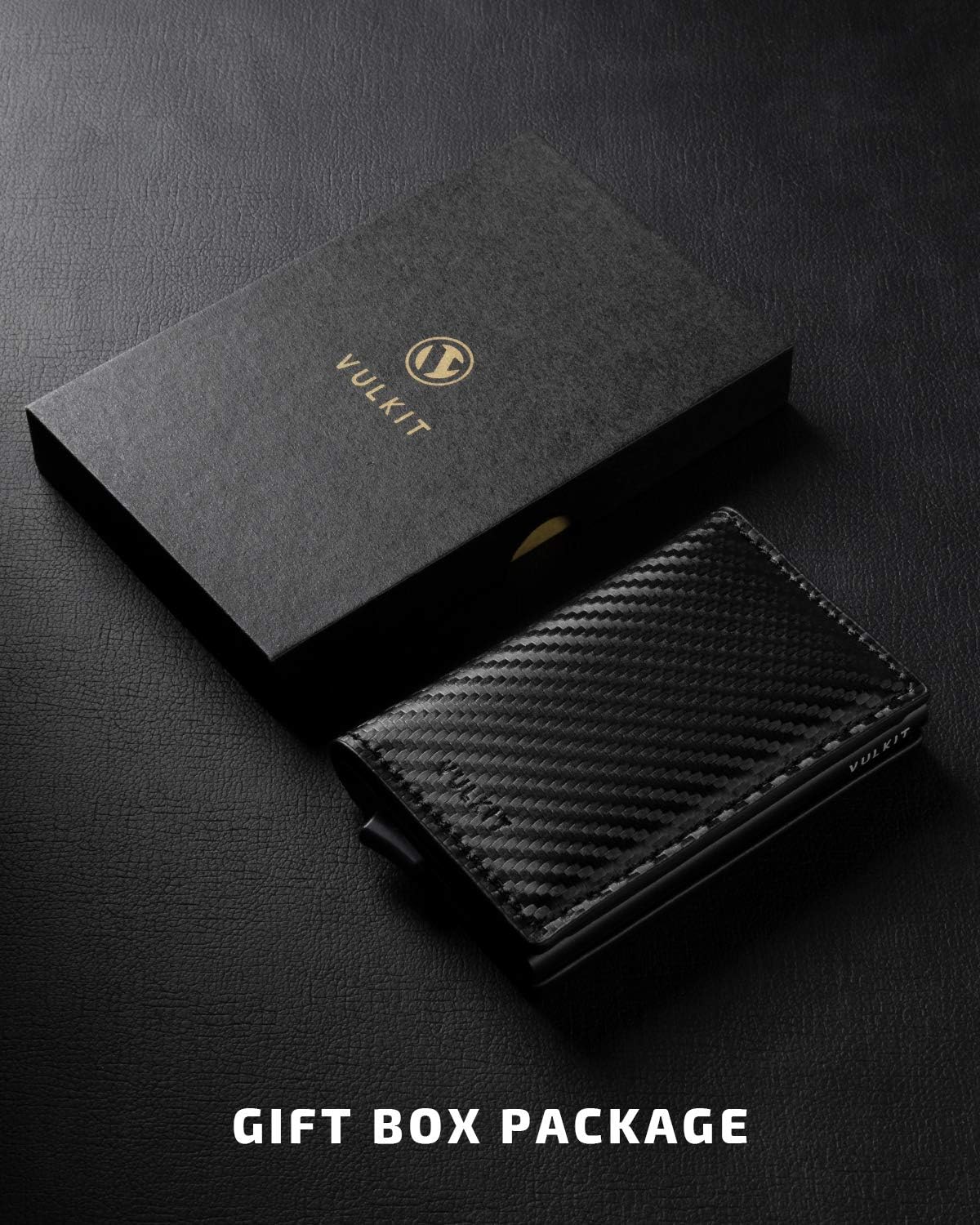 VULKIT Credit Card Holder RFID Blocking Leather Automatic Pop Up Wallet Aluminum Slim Pocket Business Card Case
