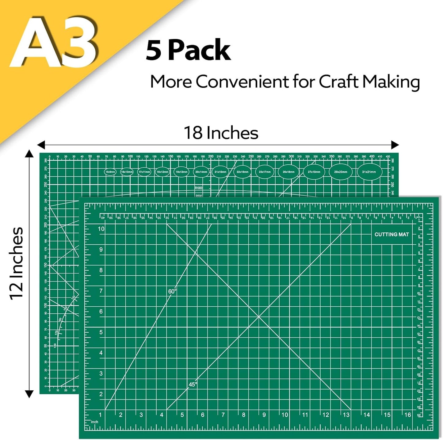 5 Packs Self Healing Cutting Mat 12" x 18" Rotary Cutting Sewing Mat A3, 5-Ply Cutting Board for Fabric Crafting Sewing Scrapbooking Quilting and Precision Cutting