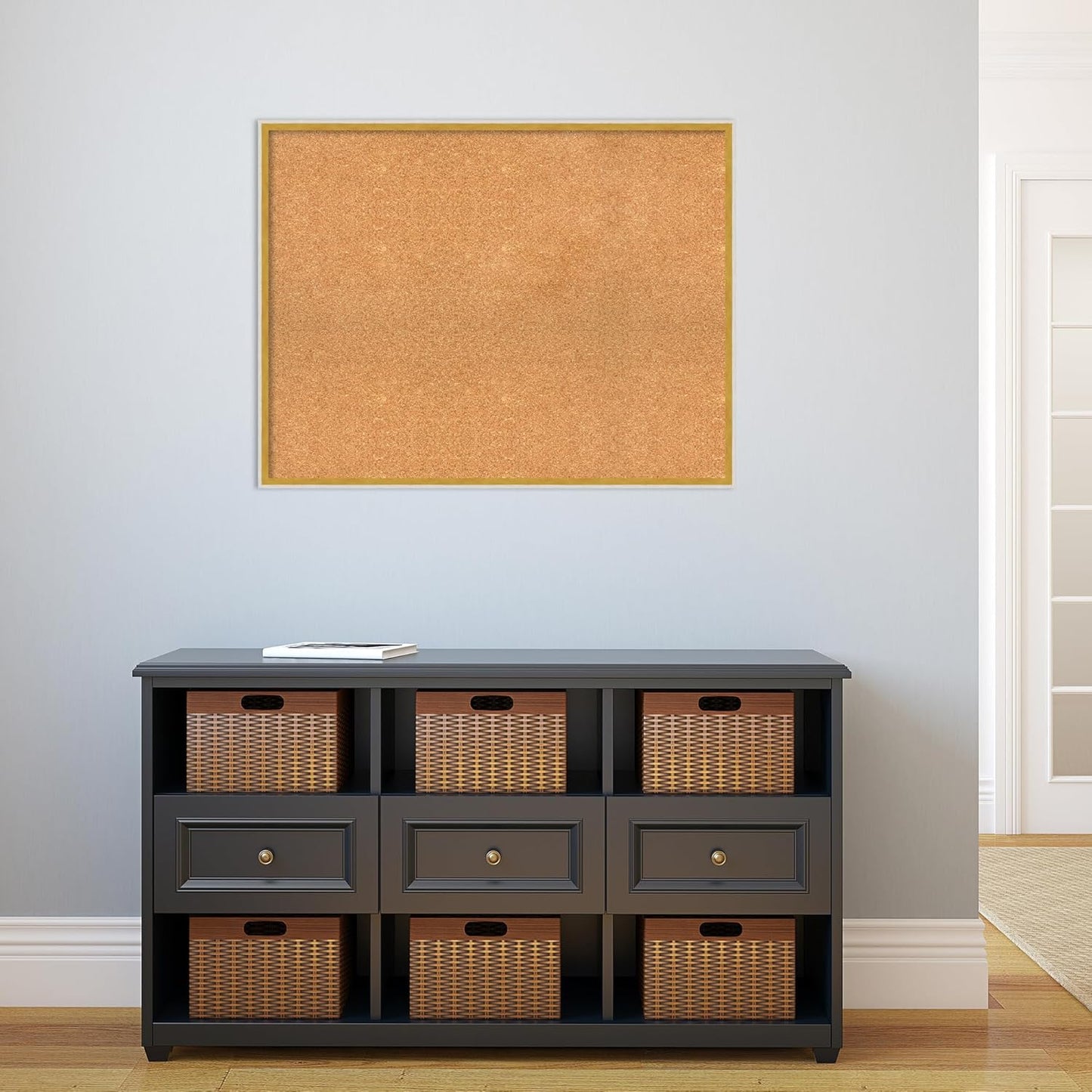 Amanti Art Natural Cork Board for Wall, 27x35 Vision Board with White Frame, Large Corkboard Office Decor for Home Organization, Modern Corkboard Pinboard to Display Items for Home Organization in