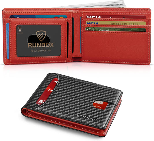 RUNBOX Novelty Wallet for Men Slim 11 Credit Card Holder Slots Leather RFID Blocking Small Thin Men's Wallet Bifold Minimalist Front Pocket Large Capacity Gift Box